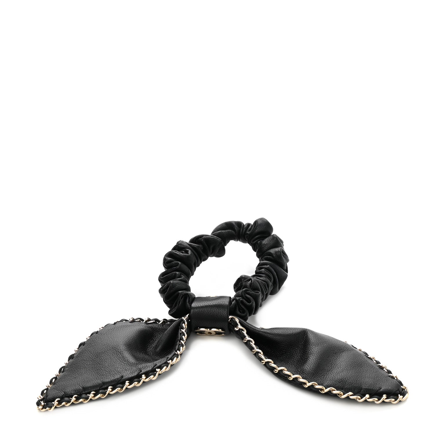 Chanel Lambskin Chain CC Hair Bow Tie Black Gold 2 of 3