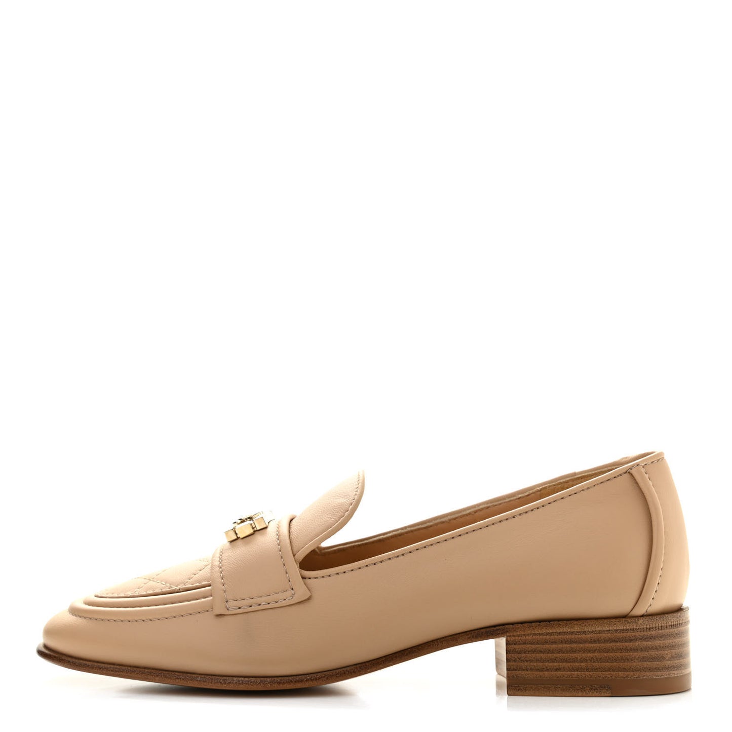 Lambskin Quilted Womens CC Loafers 36.5 Beige
