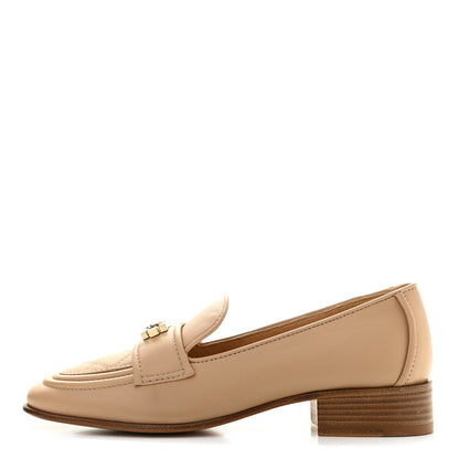 Chanel Lambskin Quilted Womens CC Loafers 36.5 Beige 1 of 8