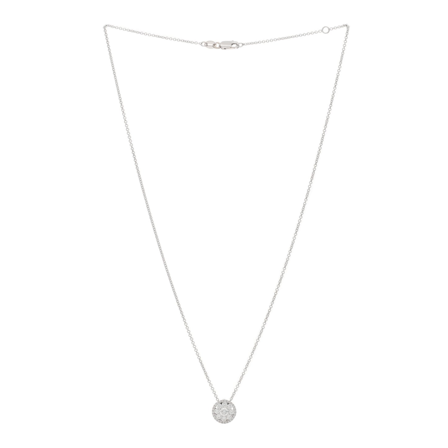 18K White Gold Diamond Round Cluster Necklace