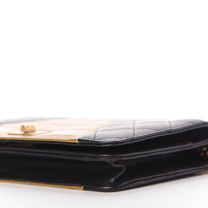 Chanel Lambskin Metallic Calfskin Crocodile Embossed 2.55 Reissue Wallet On Chain WOC Black Gold 7 of 11