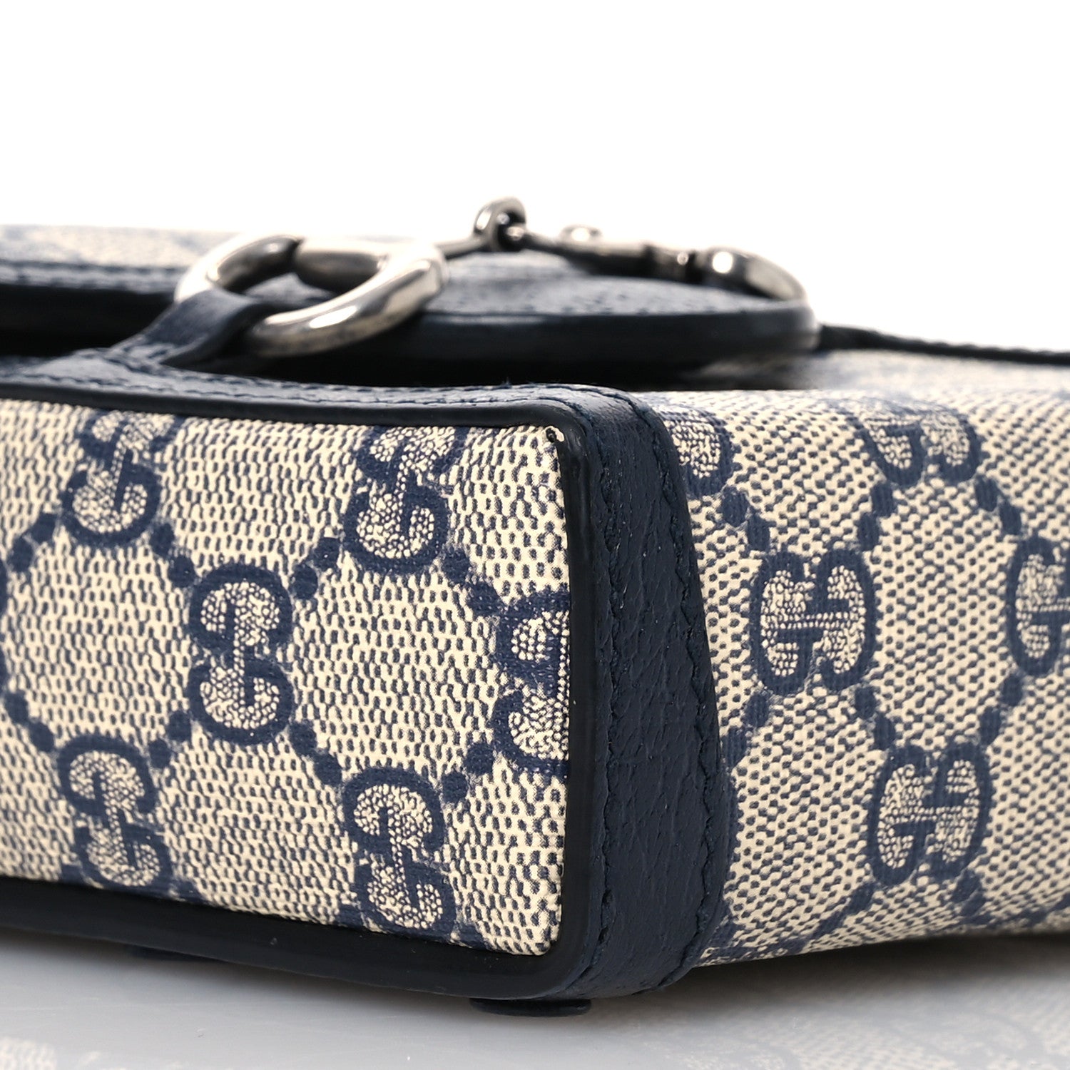 Gucci GG Supreme Monogram Textured Dollar Calfskin Mini Horsebit 1955 Crossbody Bag Beige Blue 9 of 14