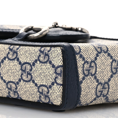 Gucci GG Supreme Monogram Textured Dollar Calfskin Mini Horsebit 1955 Crossbody Bag Beige Blue 9 of 14