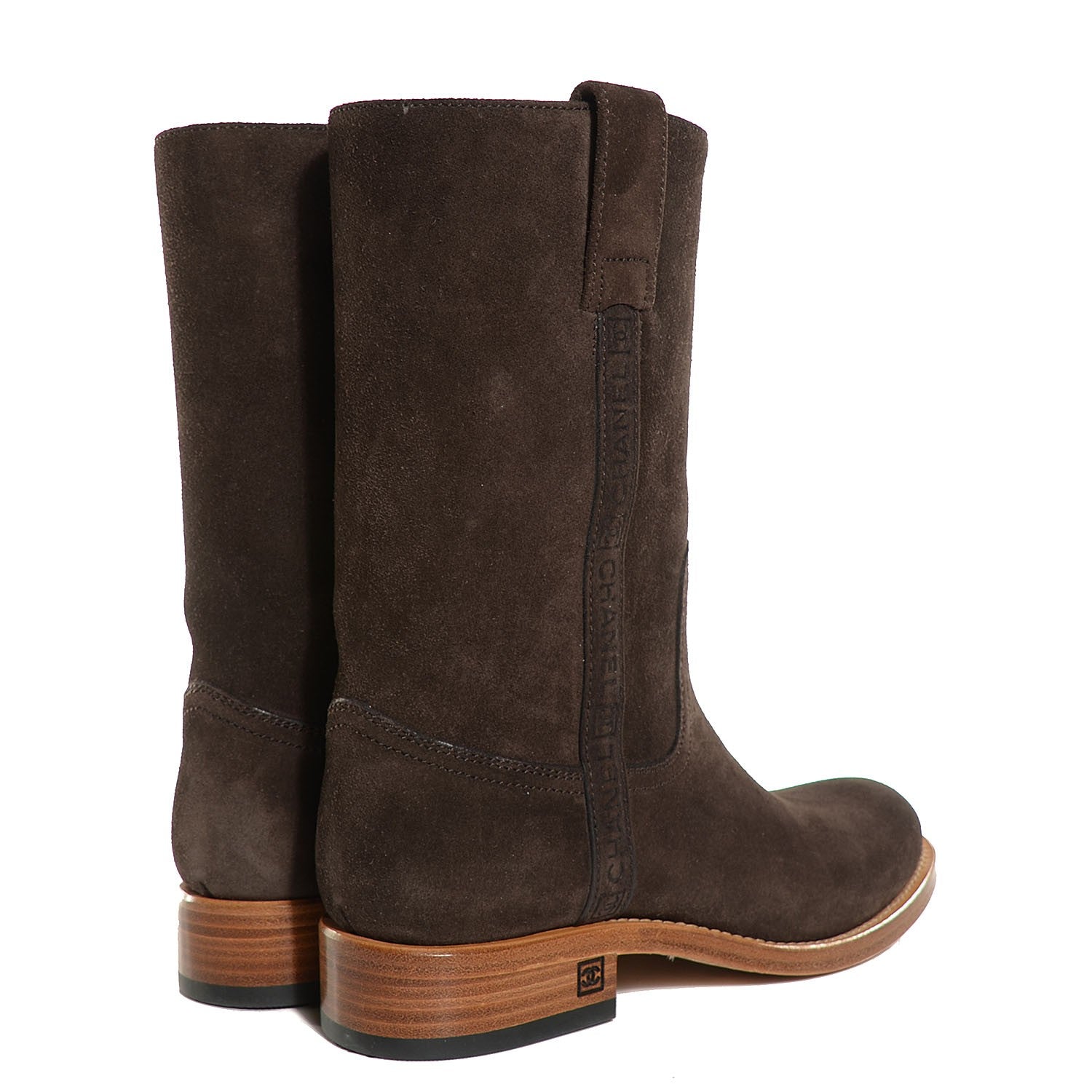 Chanel Suede Logo Boots 37.5 Brown 4 of 8