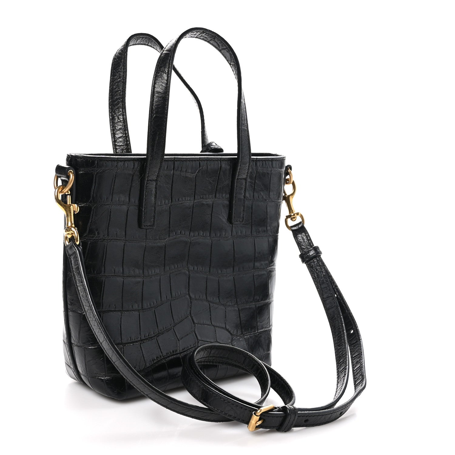Saint Laurent Calfskin Crocodile Embossed Paris Mini Toy Shopper Tote Black 3 of 11