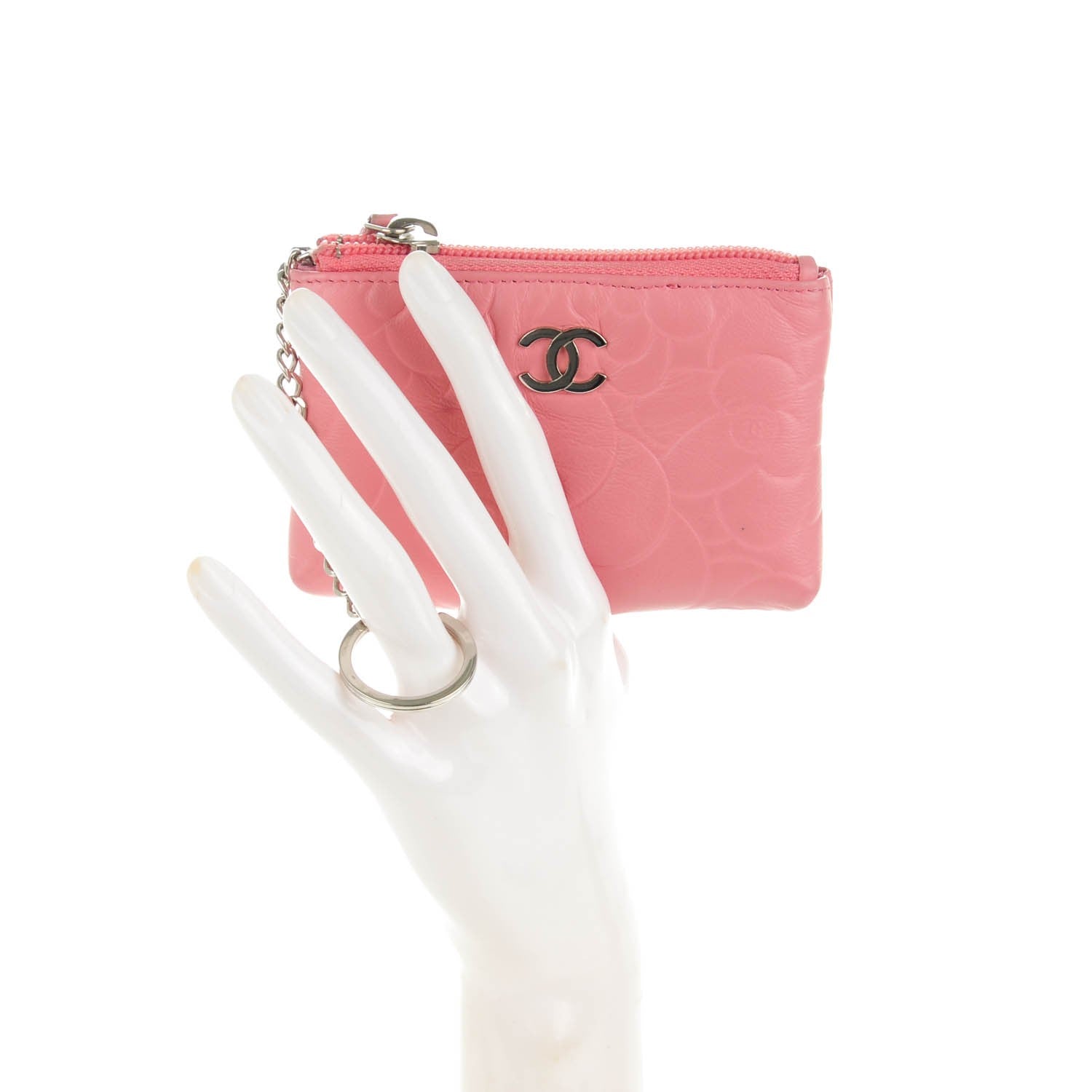 Chanel Lambskin Camellia Embossed Key Holder Case Pink 2 of 7