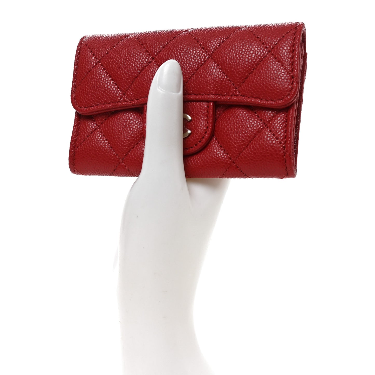 Caviar Quilted Flap Card Holder Wallet Red