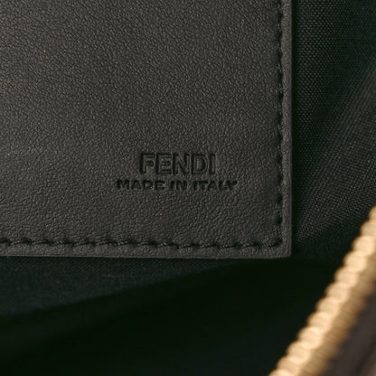 Fendi Glazed Fabric Vitello Century FF 1974 Stamp Patch Large Flat Pouch Mogano Panna Black 6 of 8