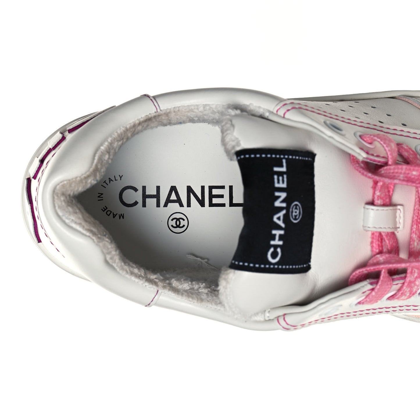 Calfskin Womens Logo Sneakers 40 White Pink