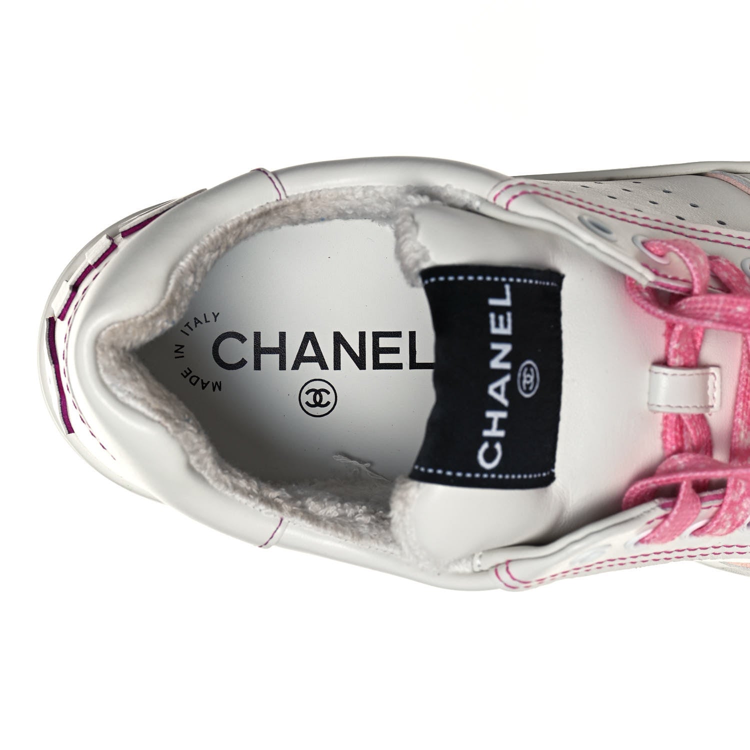 Chanel Calfskin Womens Logo Sneakers 40 White Pink 8 of 10