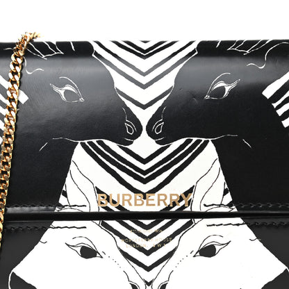 Burberry Calfskin Deer Print Camille Chain Wallet Black White 9 of 9