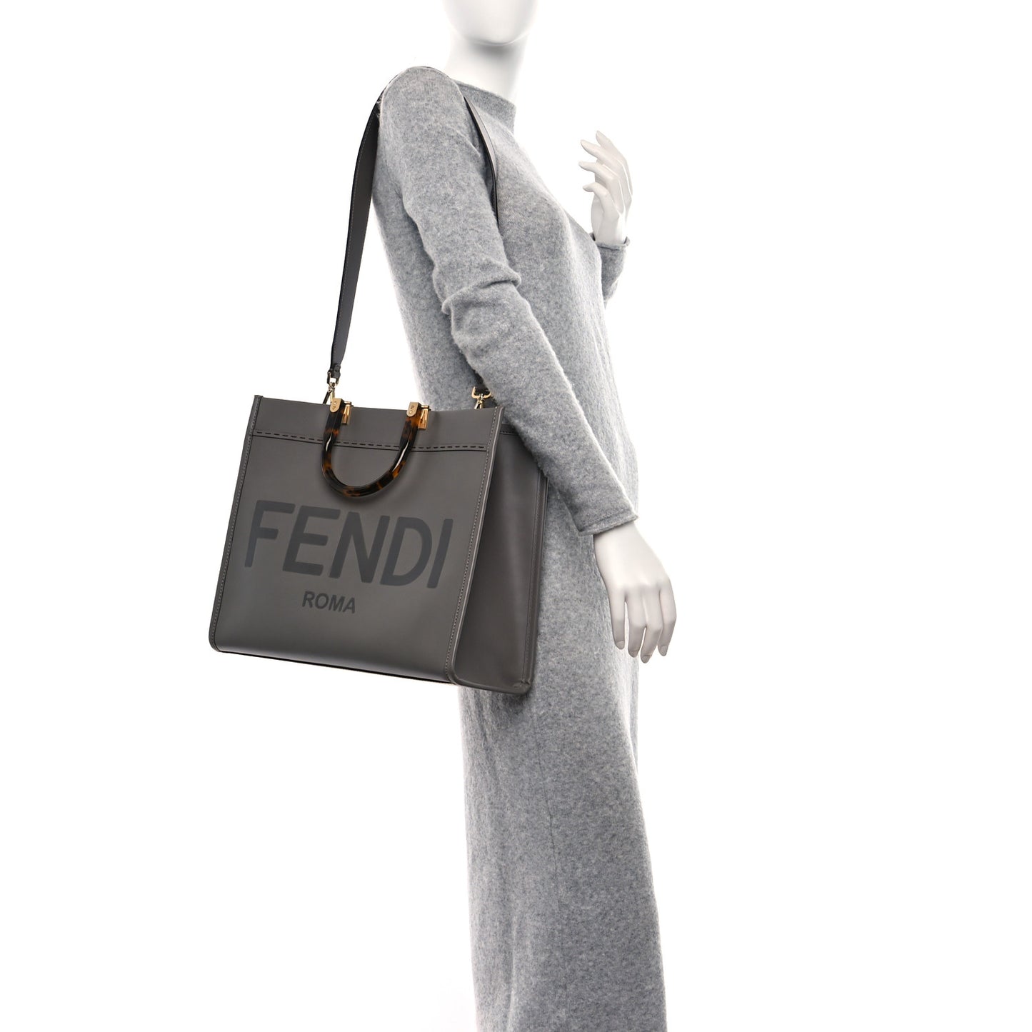 Vitello King Plexiglass Logo Embossed Medium Fendi Sunshine Shopper Tote Moon