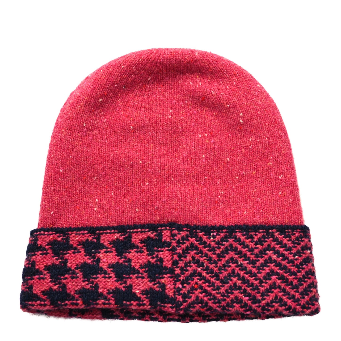 Cashmere Quilted CC Beanie Hat Pink Navy Blue