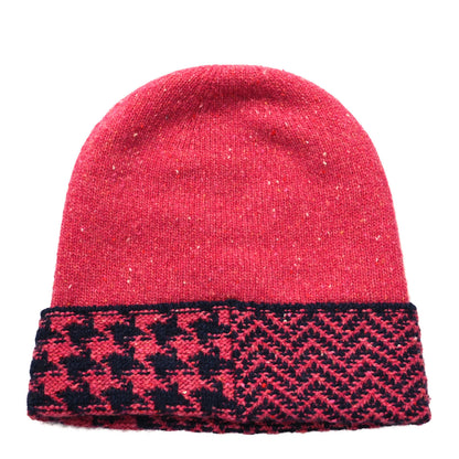 Chanel Cashmere Quilted CC Beanie Hat Pink Navy Blue 3 of 5