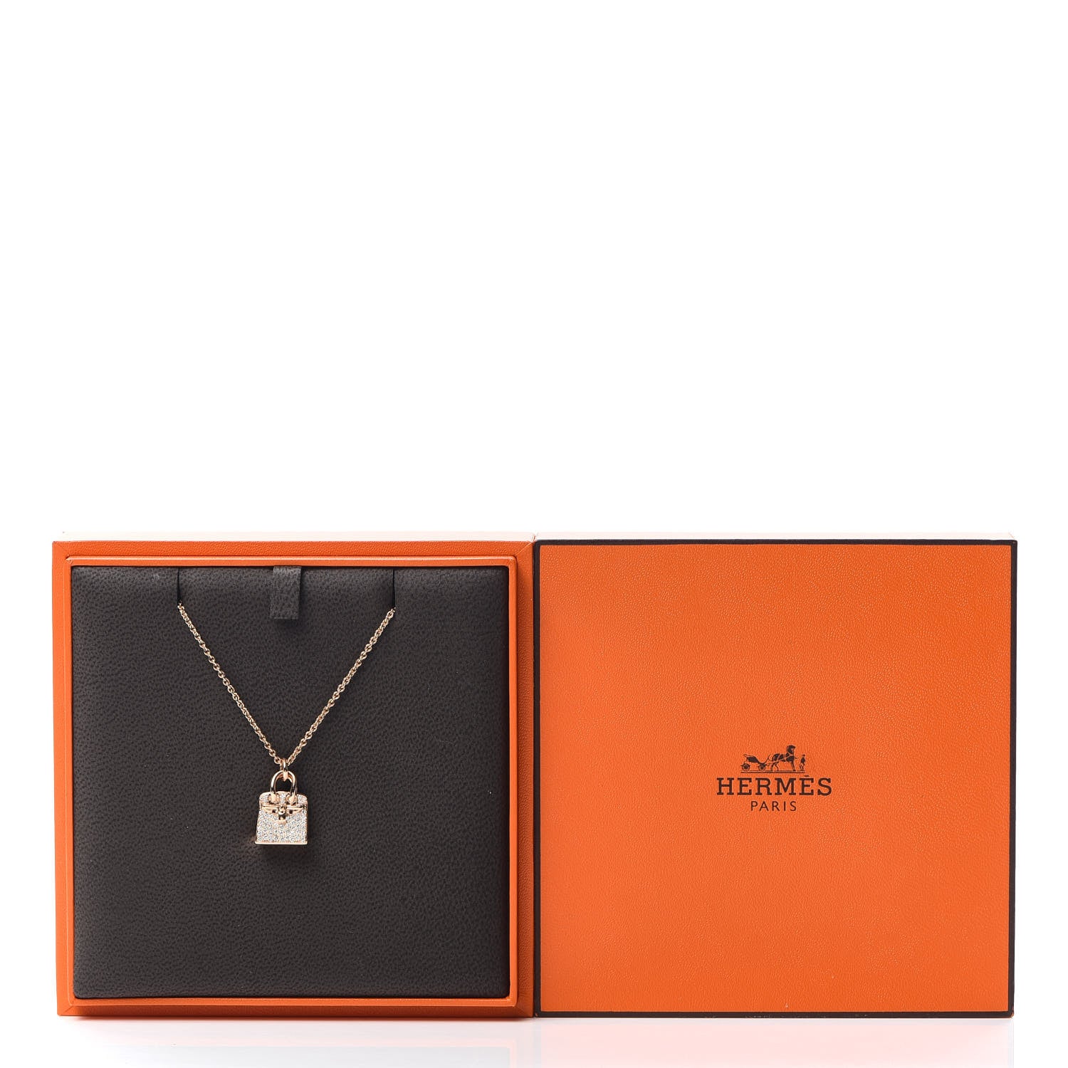 Hermes 18K Rose Gold Diamond Birkin Amulette Pendant Necklace 6 of 6