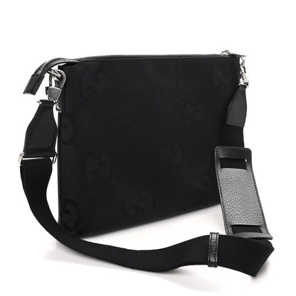 Gucci Monogram Jumbo GG Textured Dollar Calfskin Wristlet Messenger Bag Black 2 of 9