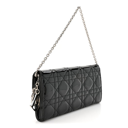 Christian Dior Patent Lambskin Cannage Lady Dior Rendezvous Wallet On Chain Black 3 of 12