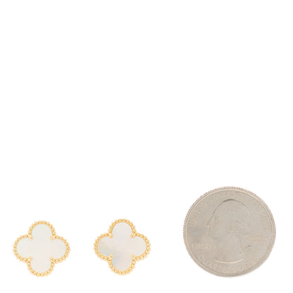 Van Cleef & Arpels 18K Yellow Gold Mother of Pearl Vintage Alhambra Earrings 2 of 5