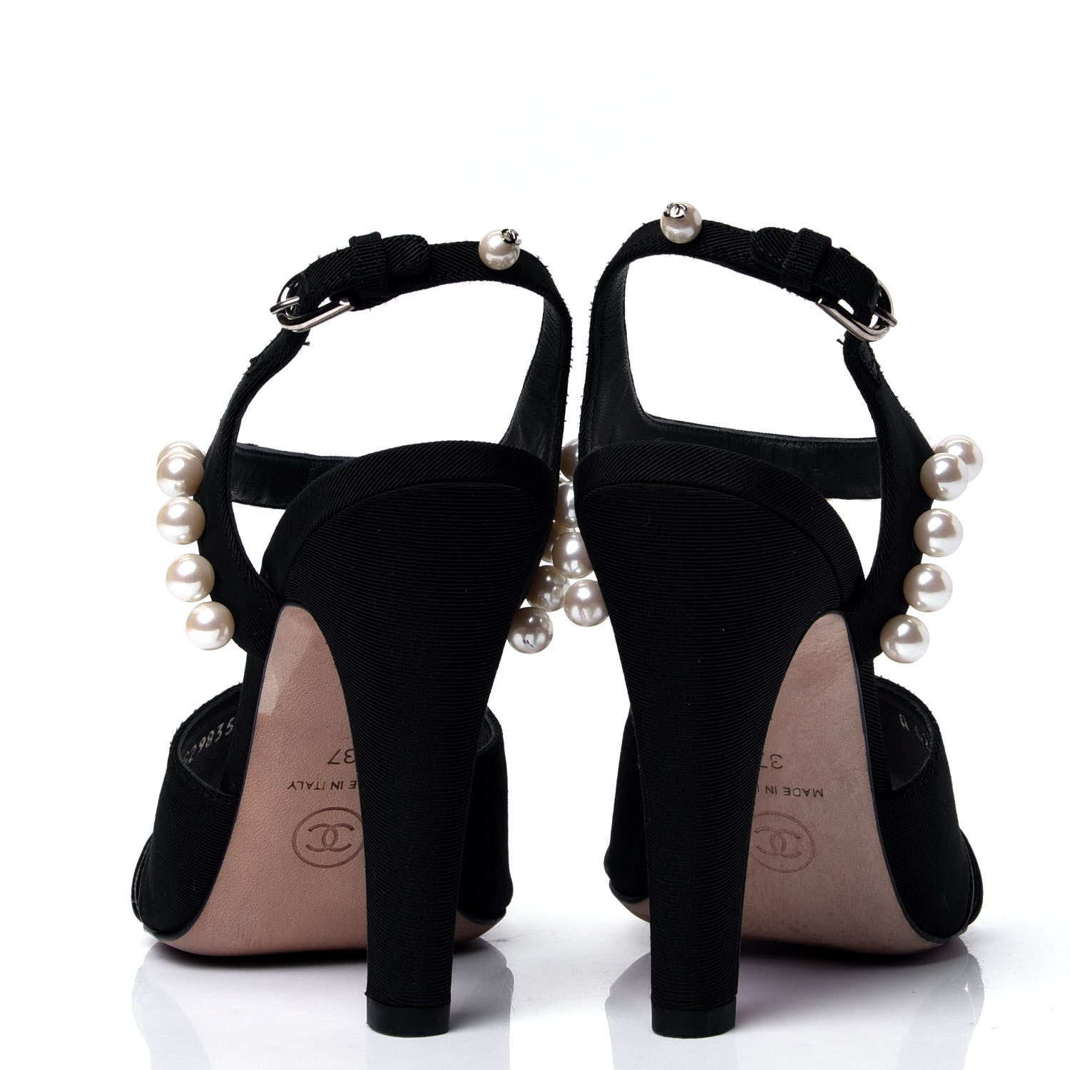 Chanel Lambskin Pearl Sandals 37 Black 4 of 7