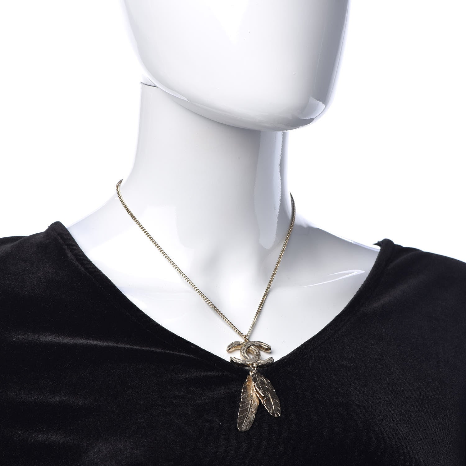 Chanel CC Leaf Pendant Necklace Gold 2 of 6