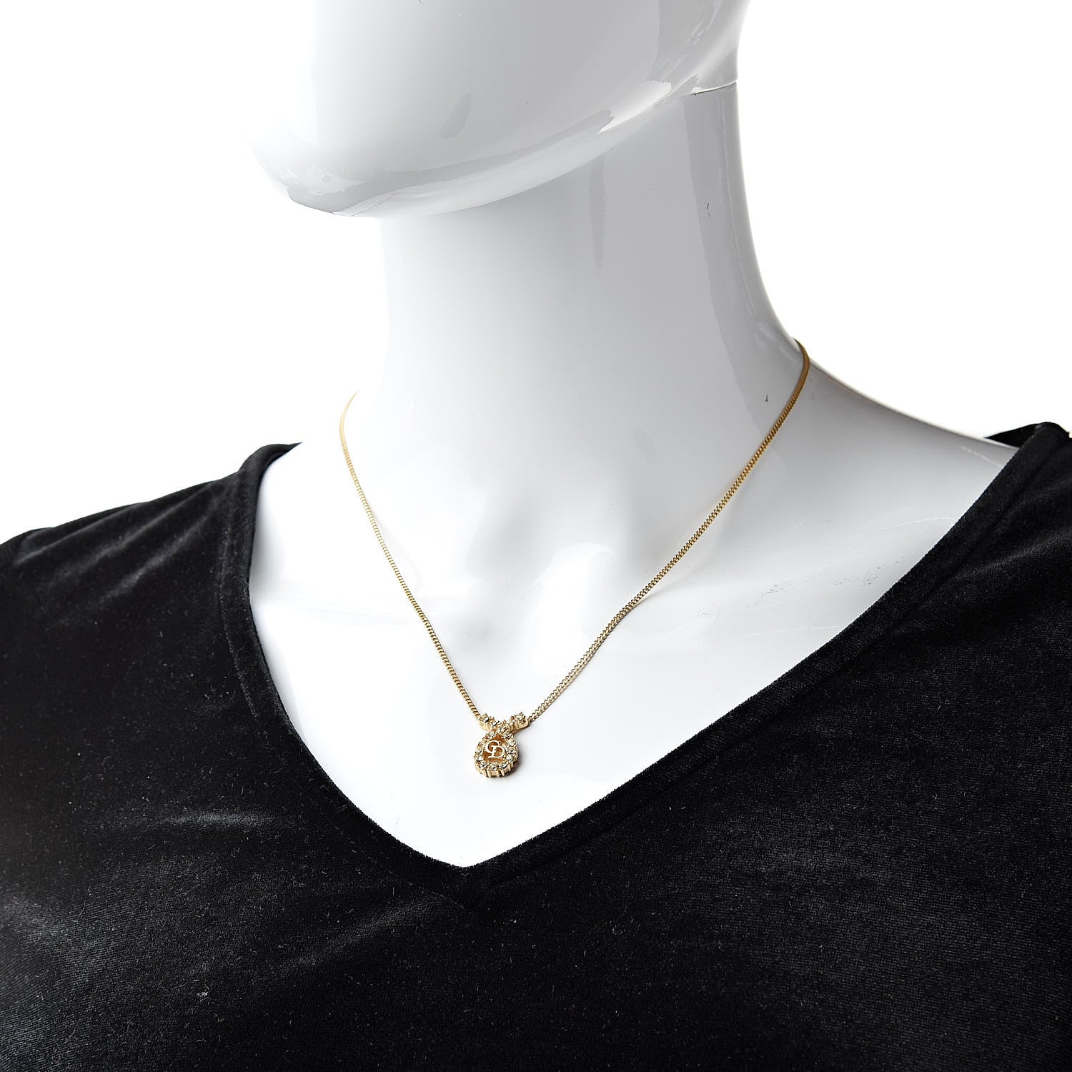 Christian Dior Crystal Logo Necklace Gold 2 of 5
