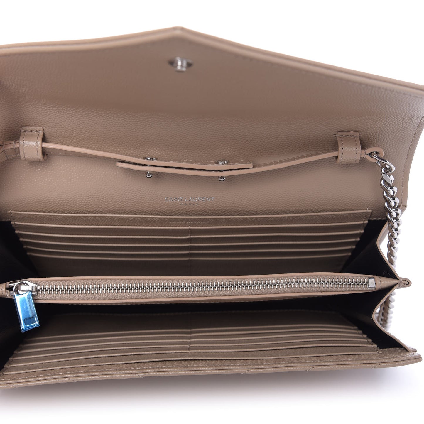 Grain De Poudre Matelasse Chevron Monogram Chain Wallet Dark Beige