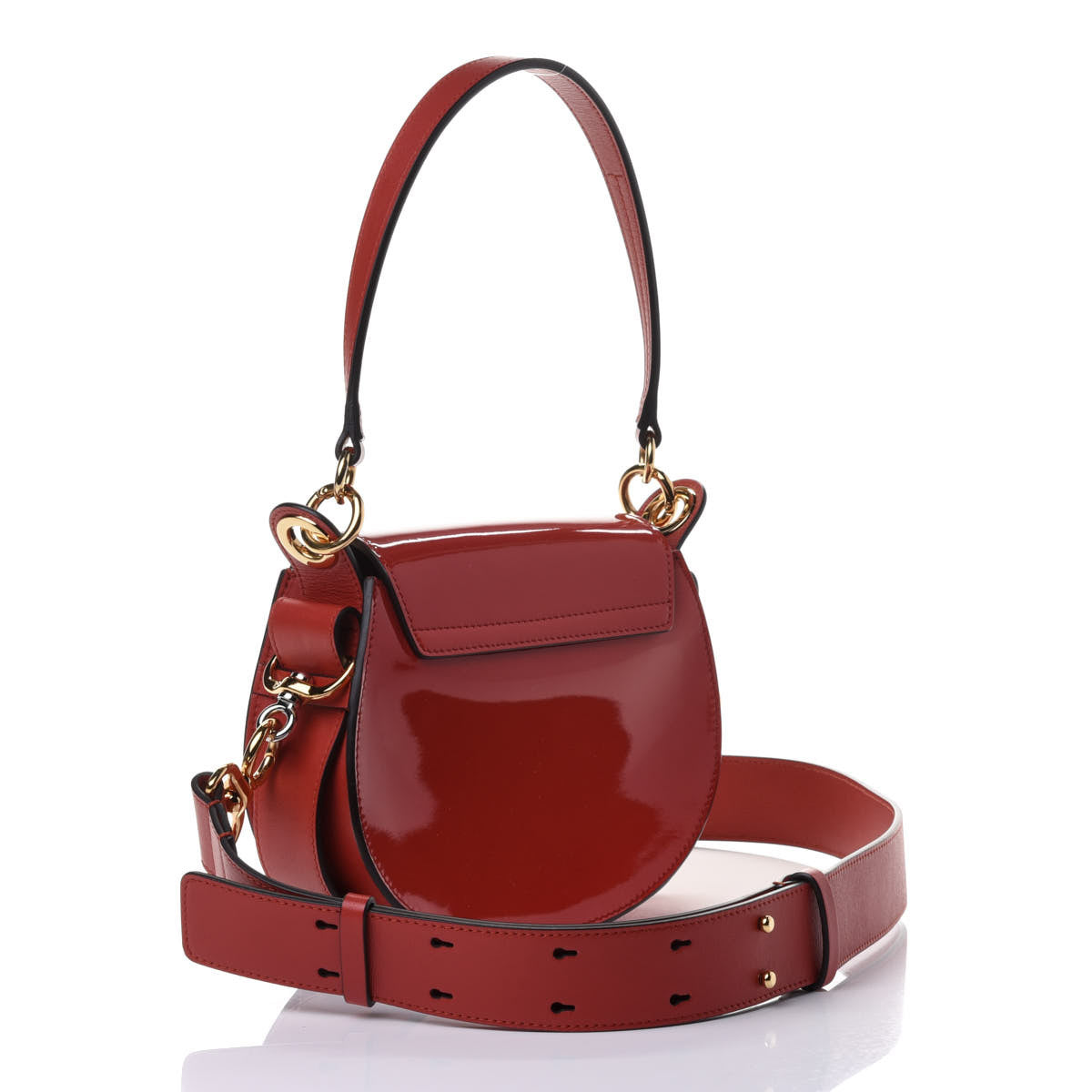 Patent Calfskin Suede Small Tess Bag Earthy Red