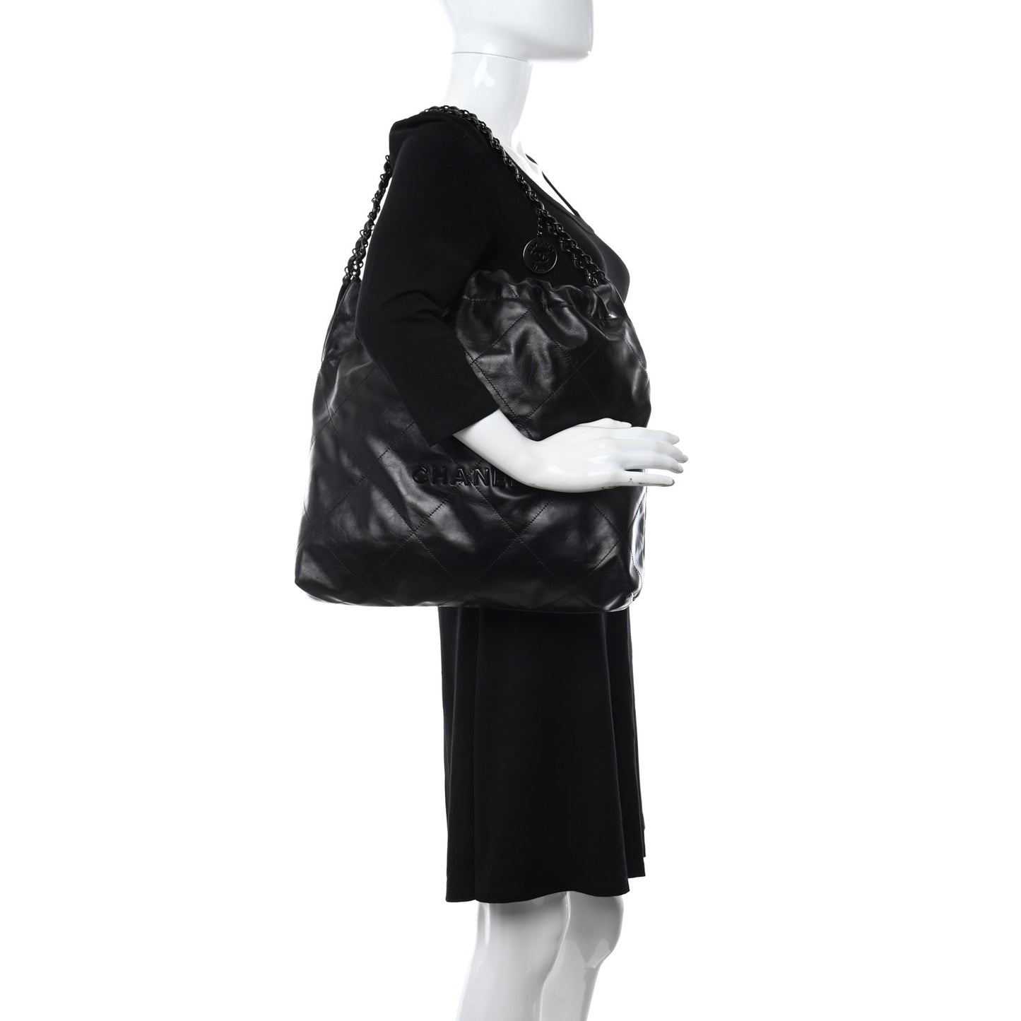 Shiny Calfskin Quilted Chanel 22 So Black