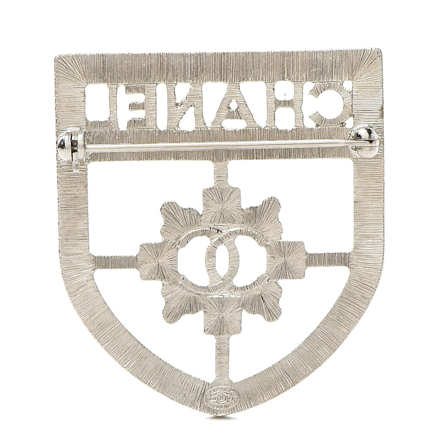 Swarovski Baguette Crystal CC Shield Brooch Silver