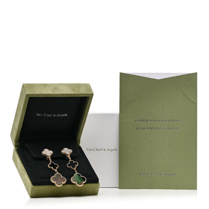 Van Cleef & Arpels 18K Yellow Gold Mother of Pearl Black Onyx 3 Motifs Magic Alhambra Earrings 5 of 5