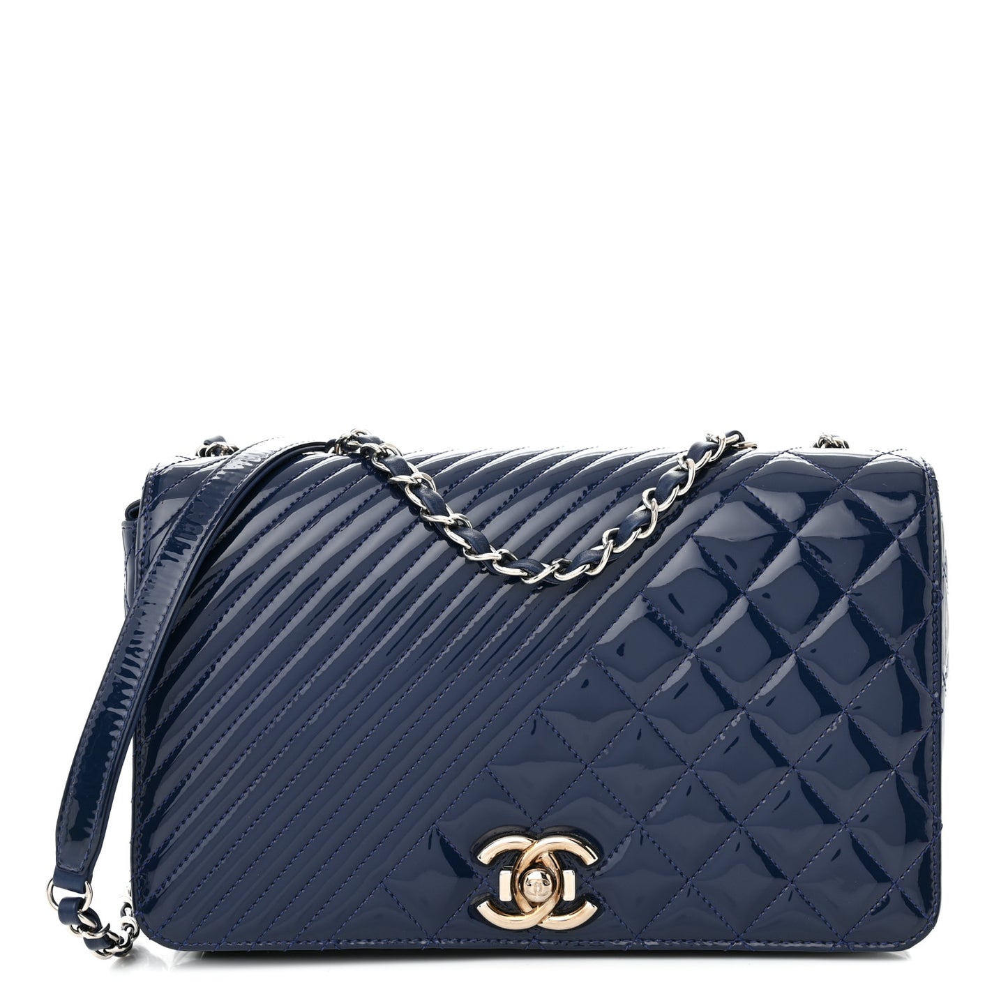 Patent Quilted Medium Coco Boy Flap Blue