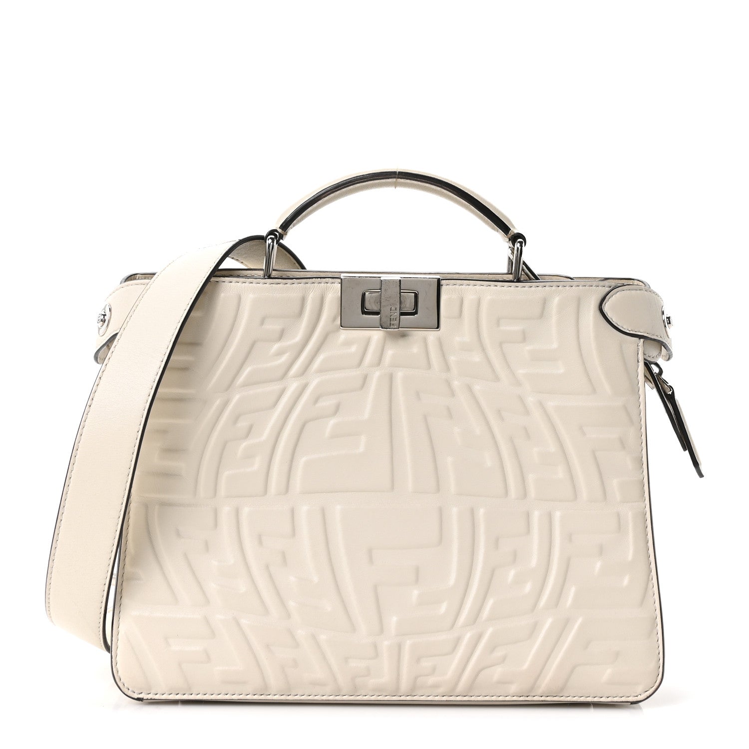 Fendi X SARAH COLEMAN Nappa FF Fish Eye Embossed Mini Peekaboo I SEE U Satchel White Ice 1 of 12