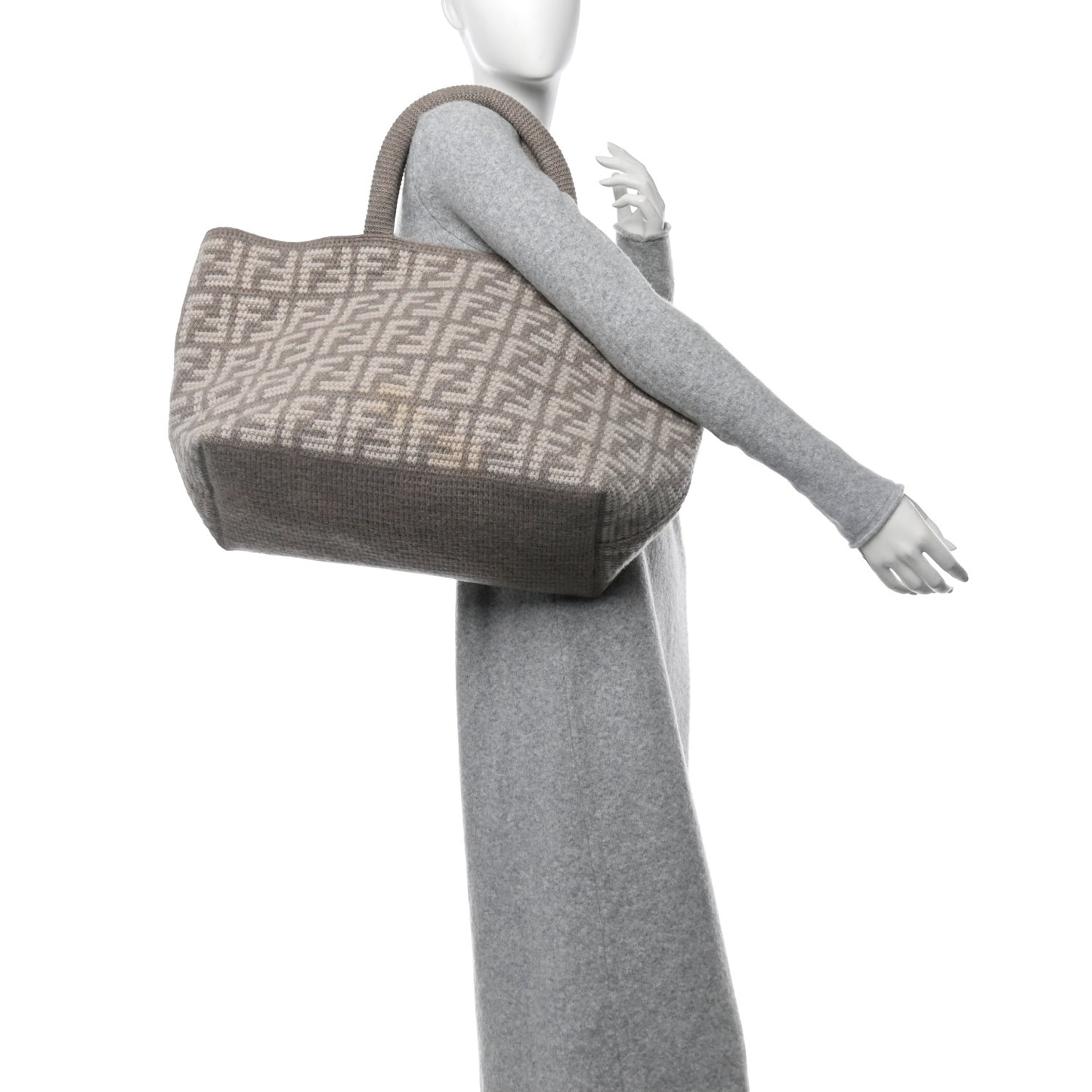 Cashmere Knit FF Large Shopper Tote Tortora