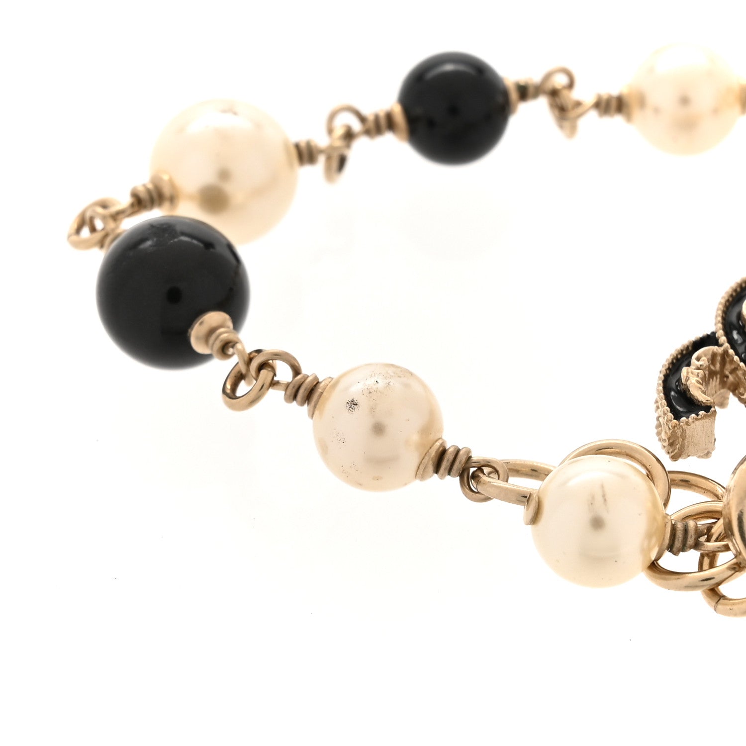 Chanel Pearl Bead Enamel CC Baroque Bracelet White Black Gold 5 of 6