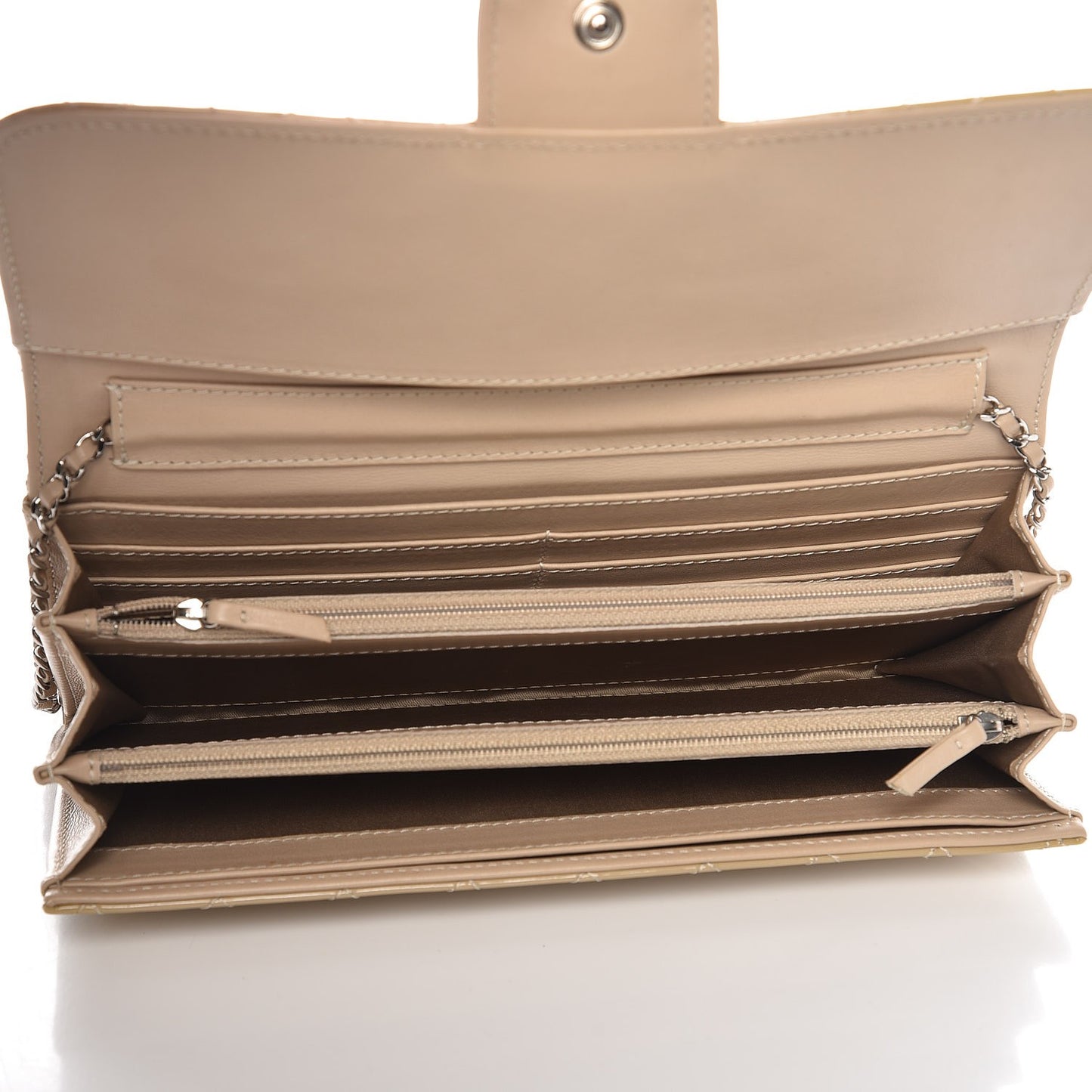 Patent Calfskin Quilted Brilliant East West Flap Clutch Beige