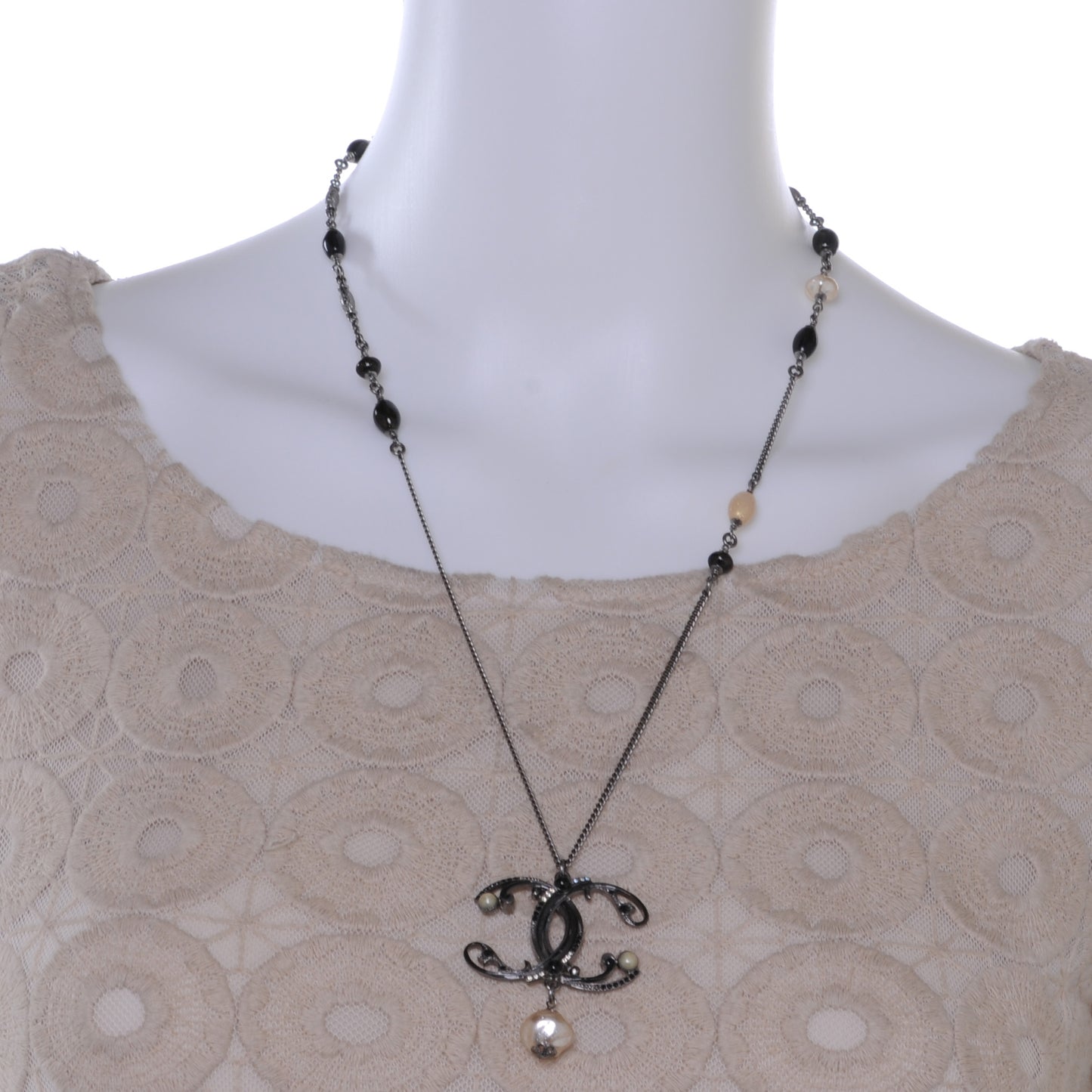 Crystal CC Pearl Drop Necklace