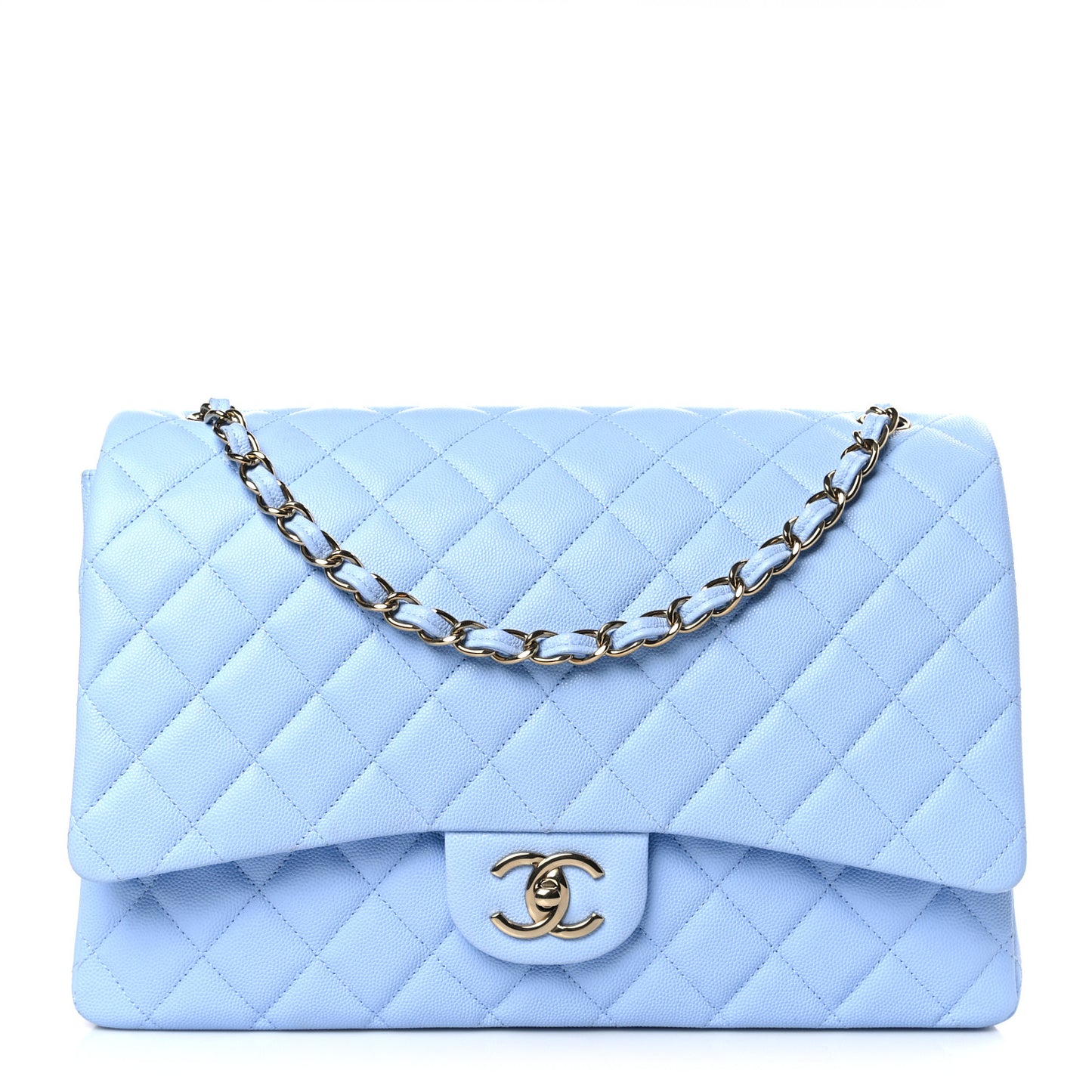 Caviar Quilted Maxi Double Flap Light Blue