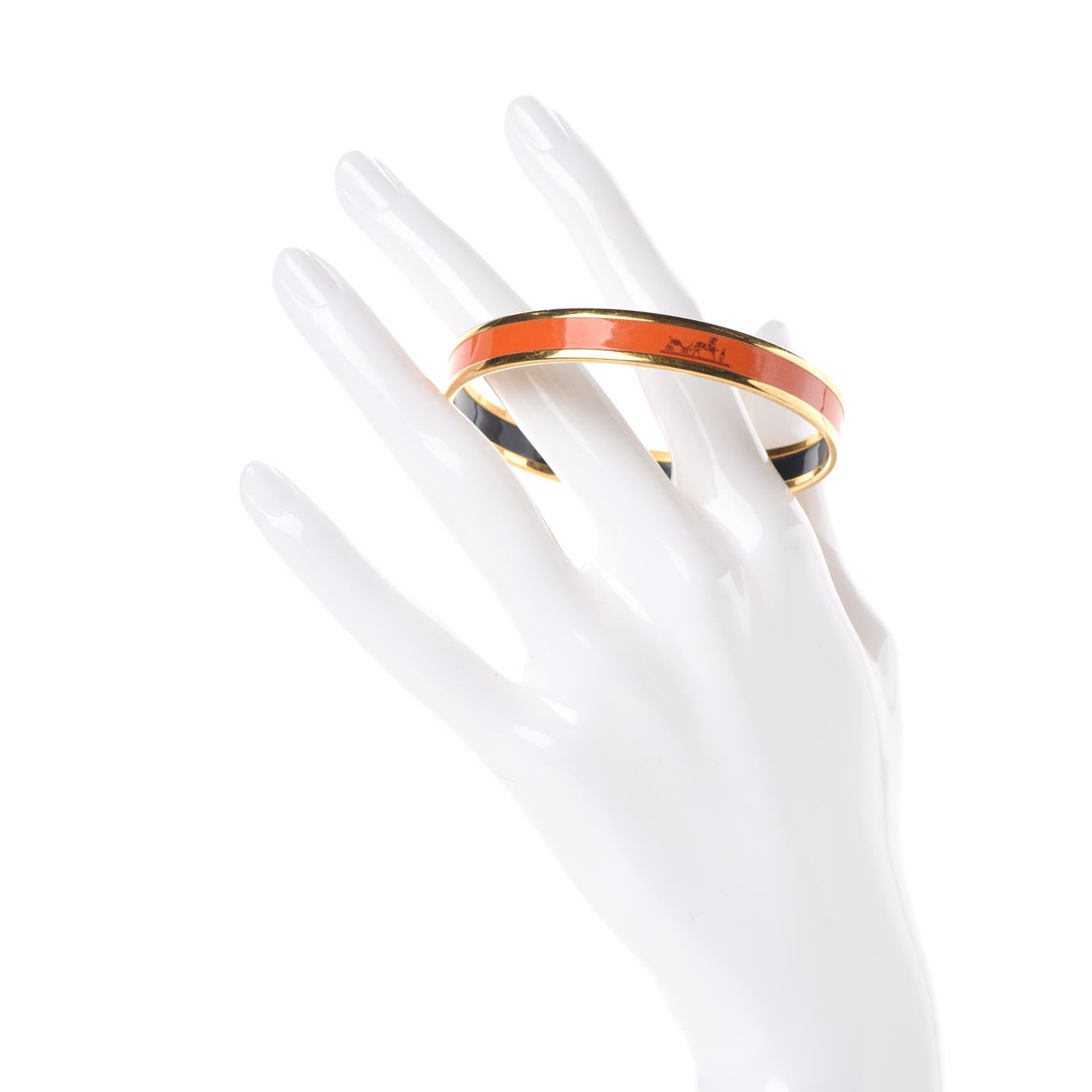 Hermes Enamel Printed Narrow Caleche Bracelet 65 Orange 2 of 5