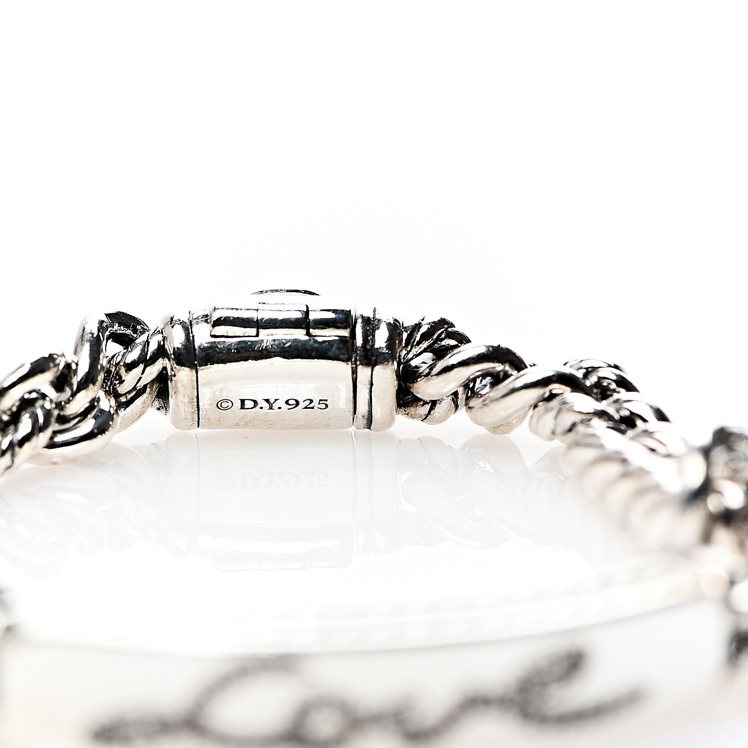 David Yurman Sterling Silver Diamond 7mm Petite Pave Curb Link Love ID Bracelet 3 of 4