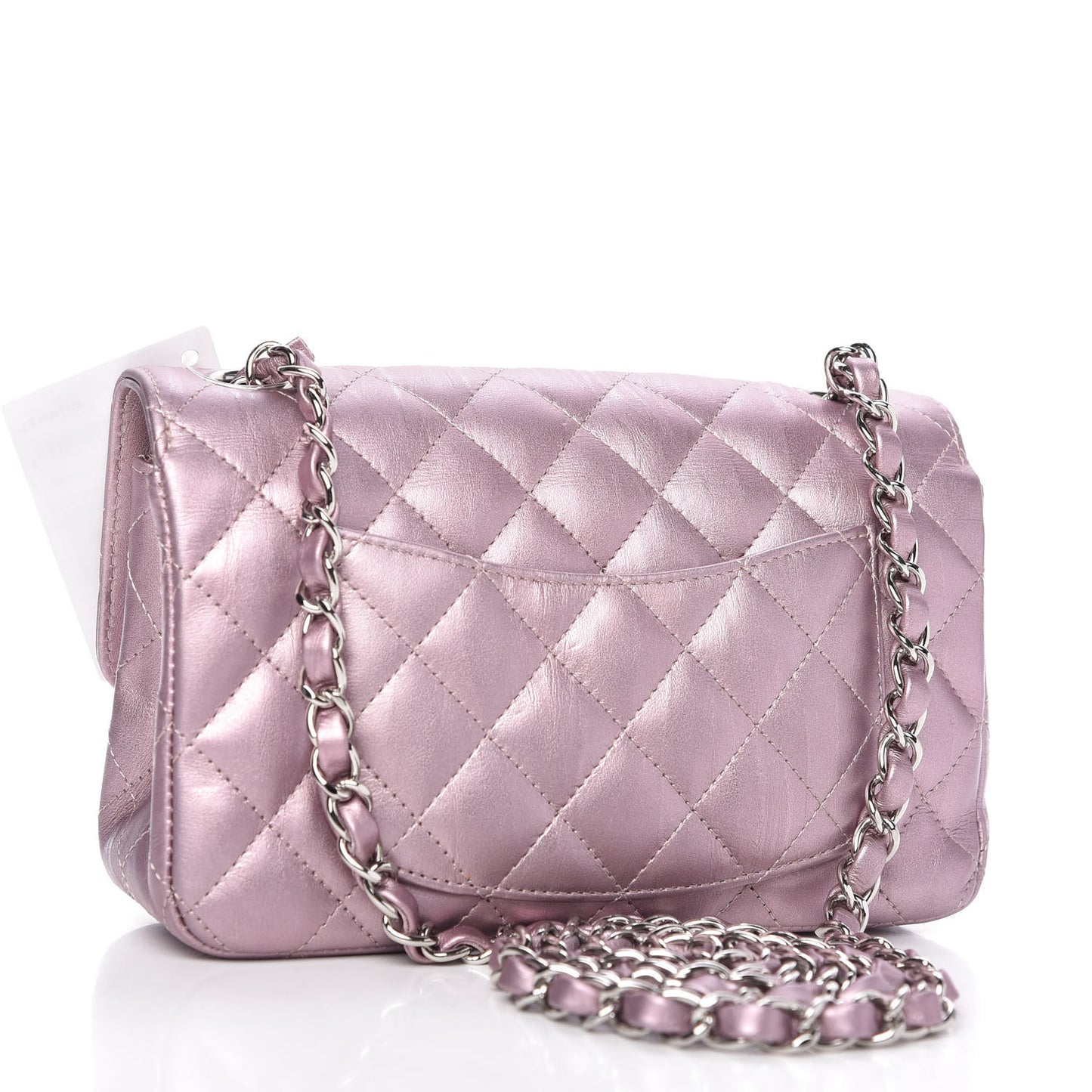 Metallic Calfskin Quilted Mini Rectangular Flap Pink
