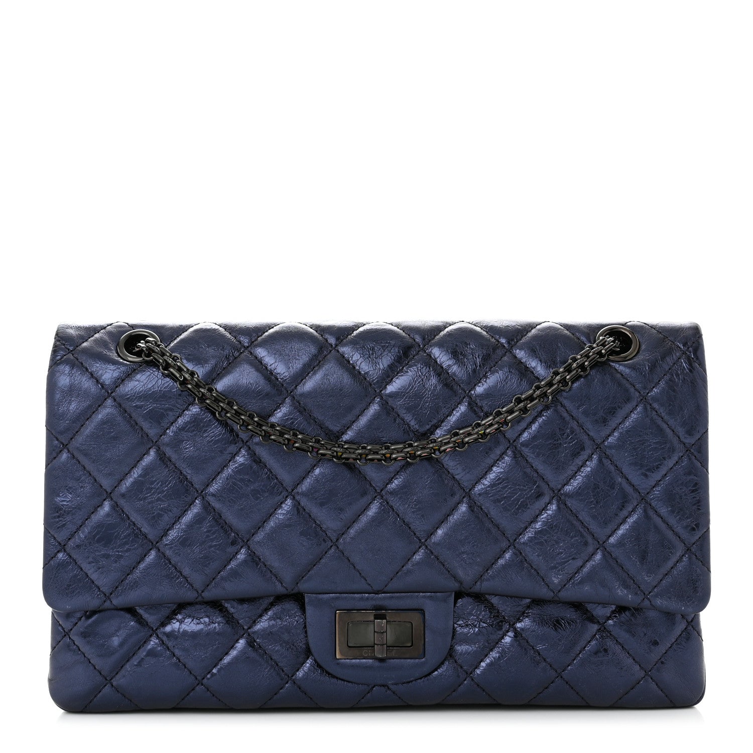Chanel Metallic Aged Calfskin Quilted 2.55 Reissue 227 Flap Dark Navy Blue 1 of 11