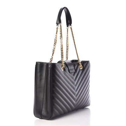 Saint Laurent Grain De Poudre Matelasse Chevron Monogram Shopping Bag Black 3 of 11