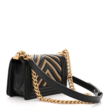 Chanel Lambskin Calfskin Chevron Small Boy Flap Black Gold 3 of 11
