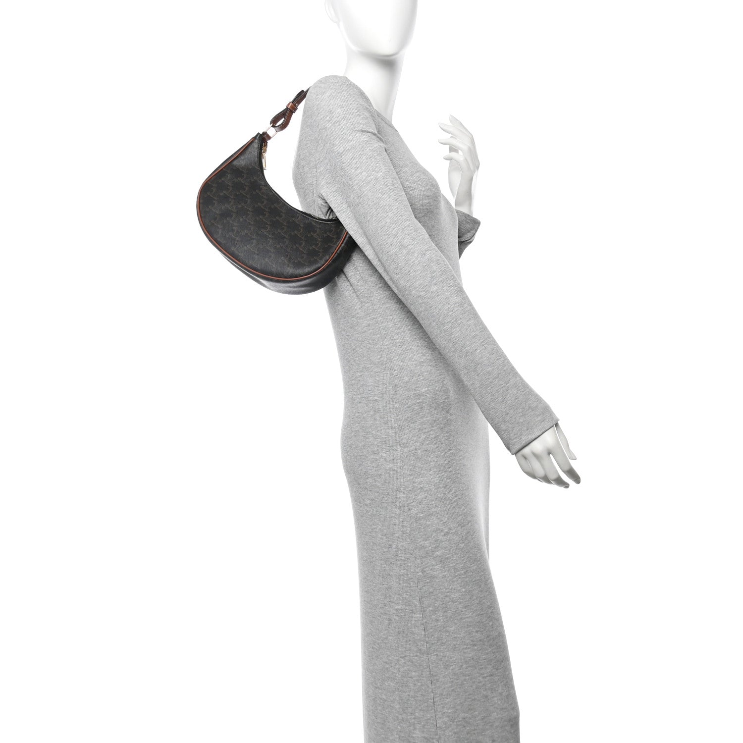 Celine Triomphe Canvas Calfskin Ava Shoulder Bag Tan 2 of 15