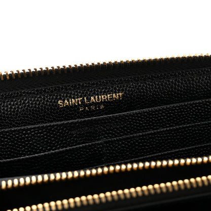 Saint Laurent Grain De Poudre Matelasse Chevron Monogram Zip Around Wallet Black 6 of 8