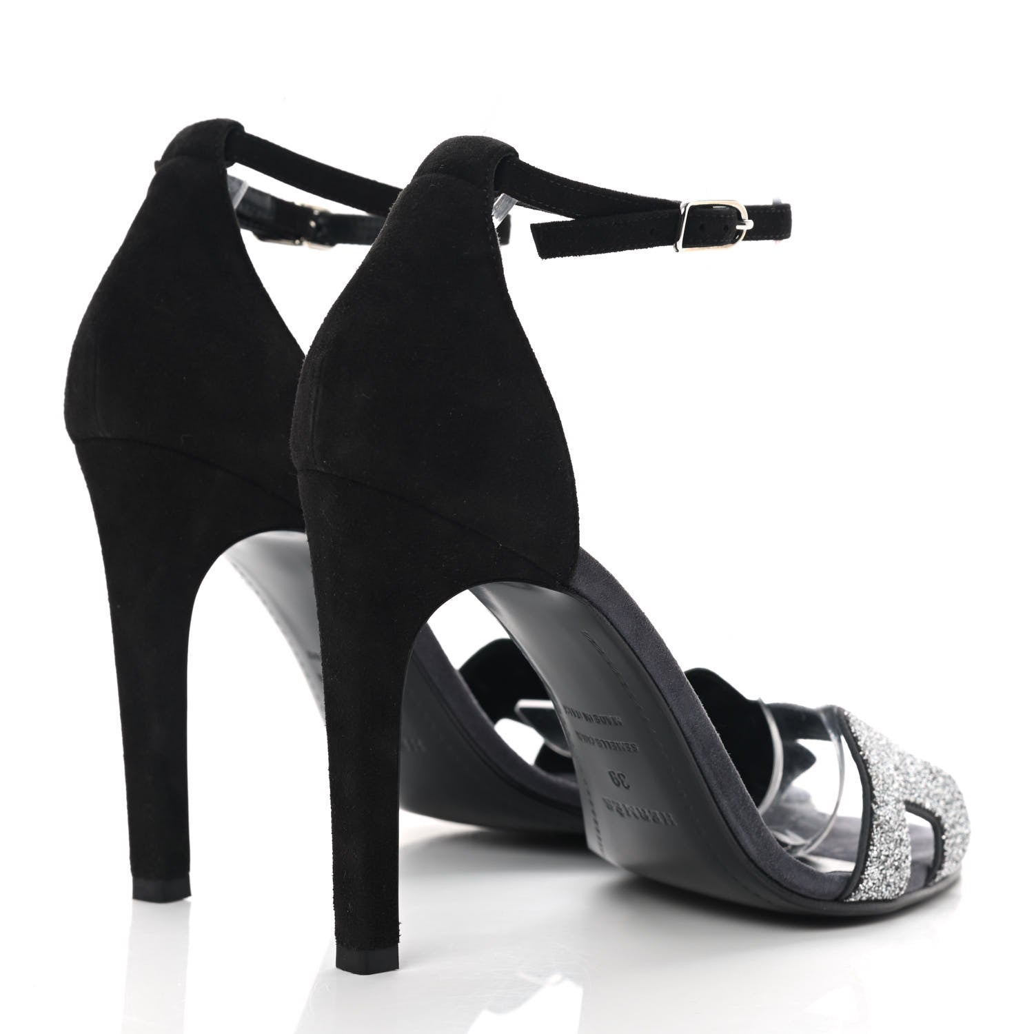 Hermes Suede Goatskin Crystal Premiere 105 Sandals 39 Black 4 of 12