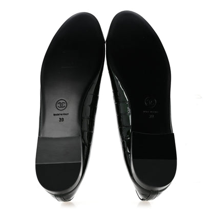 Chanel Patent Crocodile Embossed Ballerina Flats 39 Dark Green Black 6 of 10