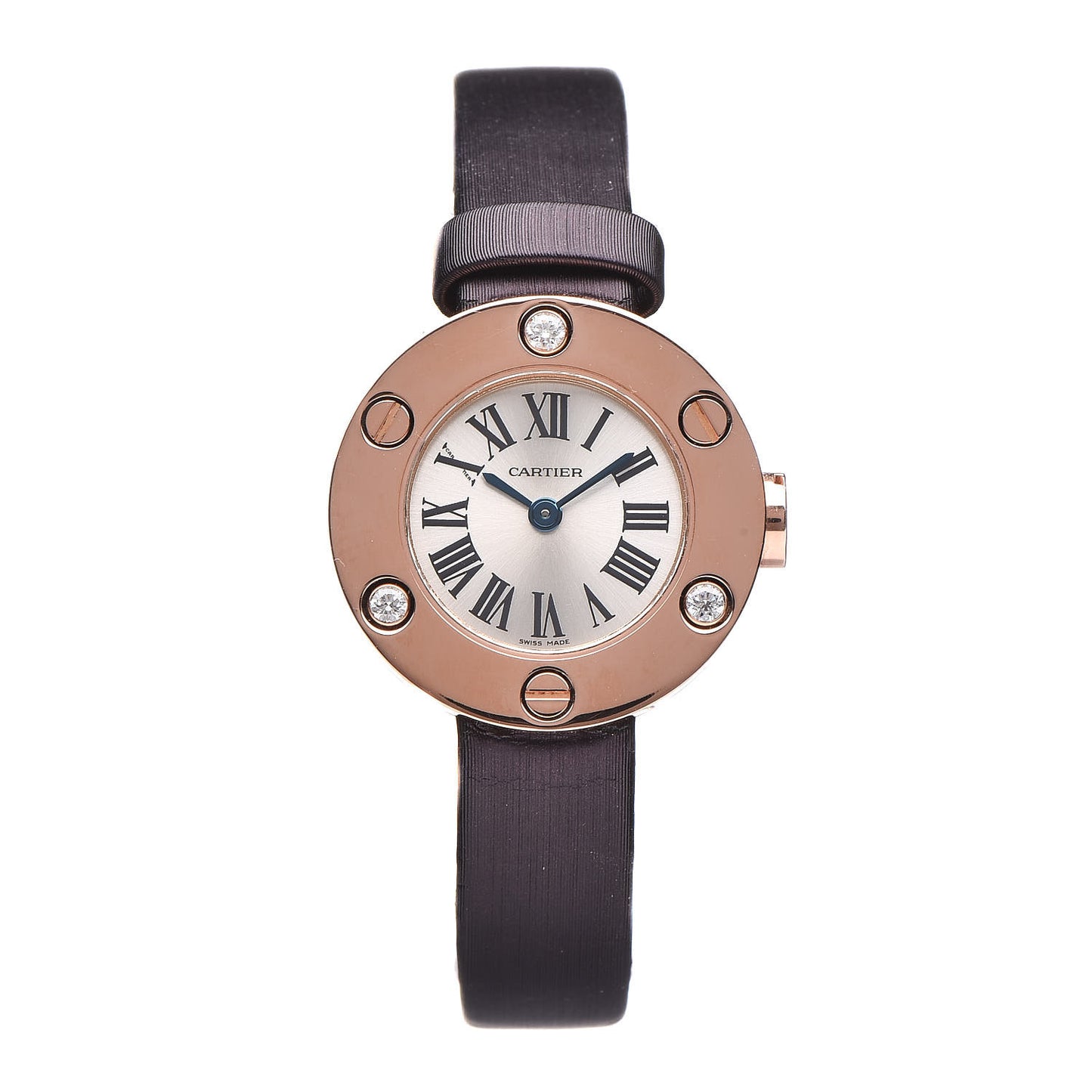 18K Pink Gold Satin Diamond 23mm Love Quartz Watch Purple