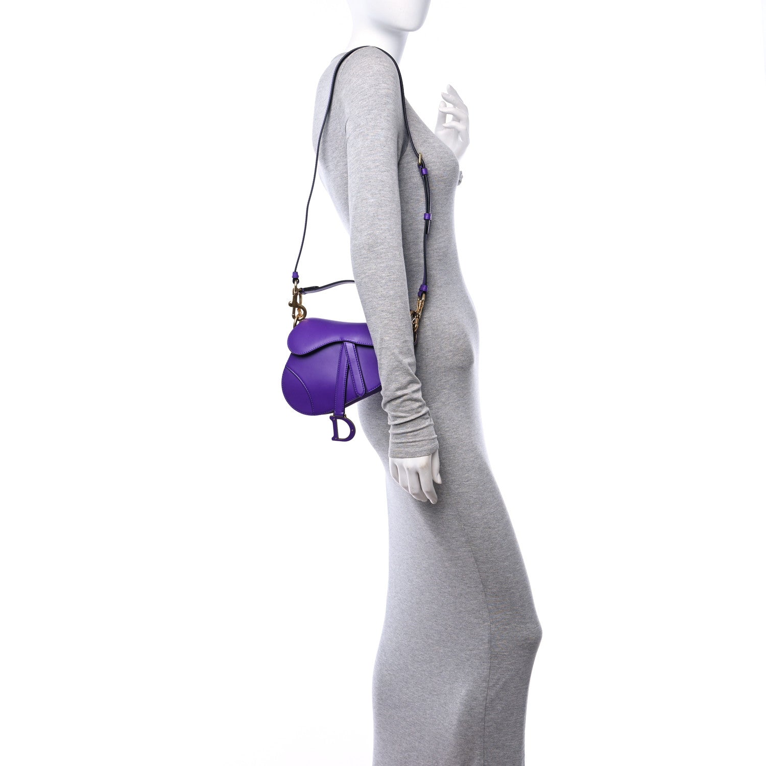 Christian Dior Supple Calfskin Mini Saddle Bag With Strap Purple 3 of 10