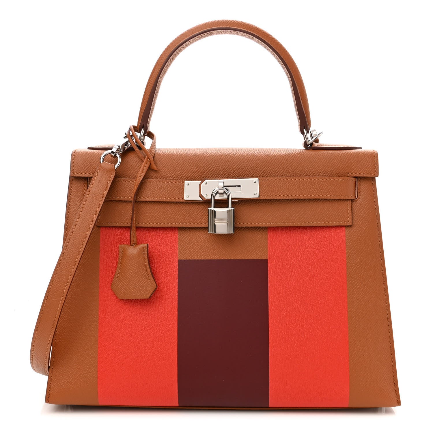 Hermes Epsom Chevre Mysore Sombrero Kellygraphie Lettre H Kelly Sellier 28 Capucine Gold Bordeaux 1 of 11